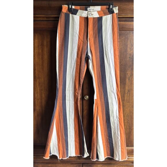 Peach Love California 70s Striped Blue Flare Bell Bottoms Jeans Pants Sz Large - Picture 2 of 8
